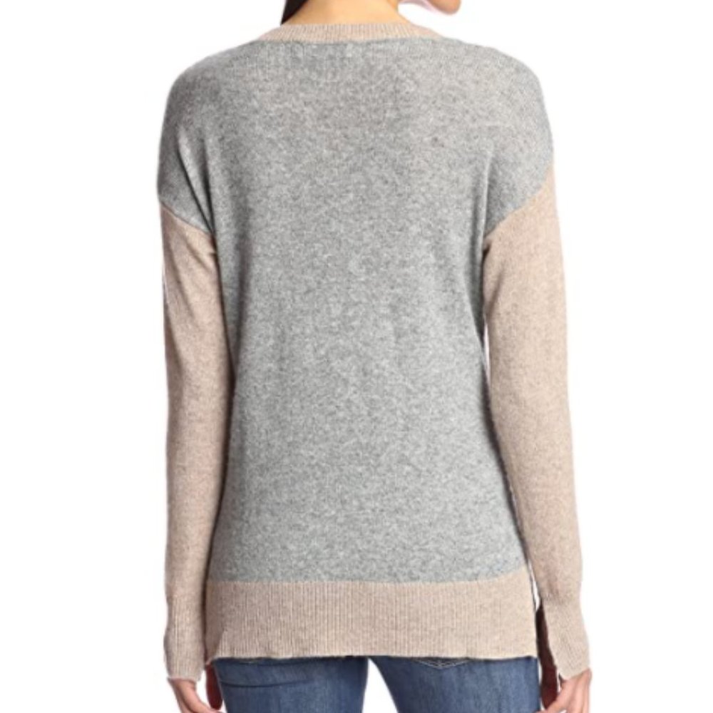 NWT Colorblock Pockets Cashmere Crewneck  Sweater - Picture 2 of 2